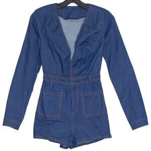 Tiger Mist Womens Romper Utility 90s Minimalist Coastal Boho Long Sleeve Blue XS